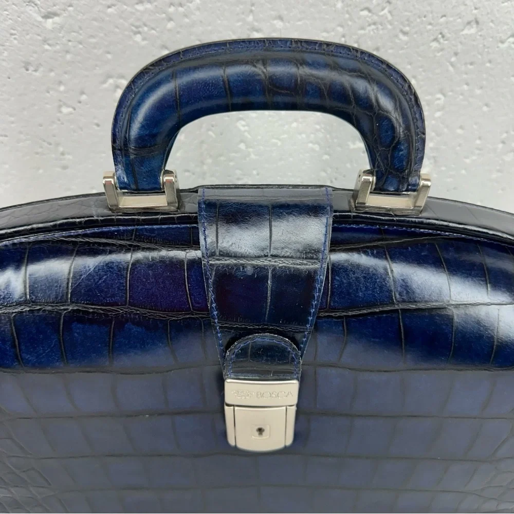 Bosca Blue Alligator Leather Partners Briefcase and Key - Picture 2 of 16